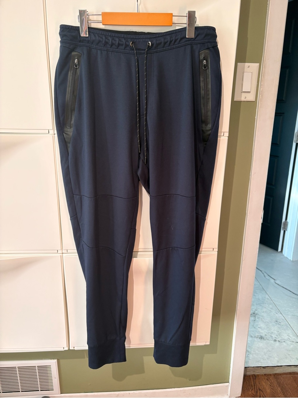 Men's Navy Jogger Pants with Zipper Pockets